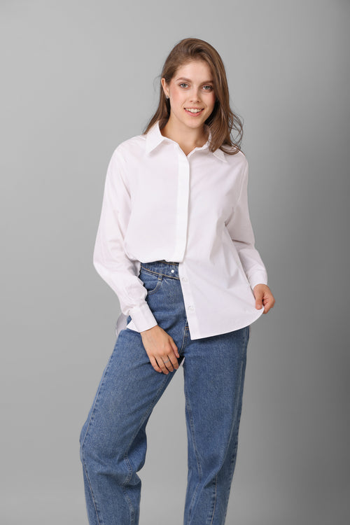 Cotton white shirt with side button