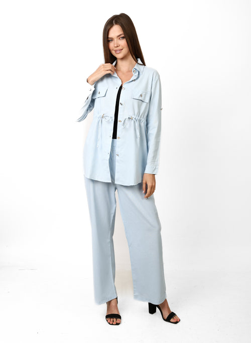 Linen Set Belted Baby Blue - R.K Elégance