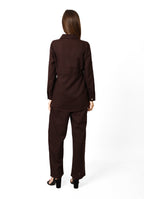Brown linen set with belt from R.K Elégance, featuring a relaxed fit and stylish design, ideal for casual or semi-formal wear.