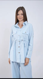 Linen Set Belted Baby Blue
