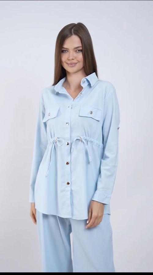 Linen Set Belted Baby Blue