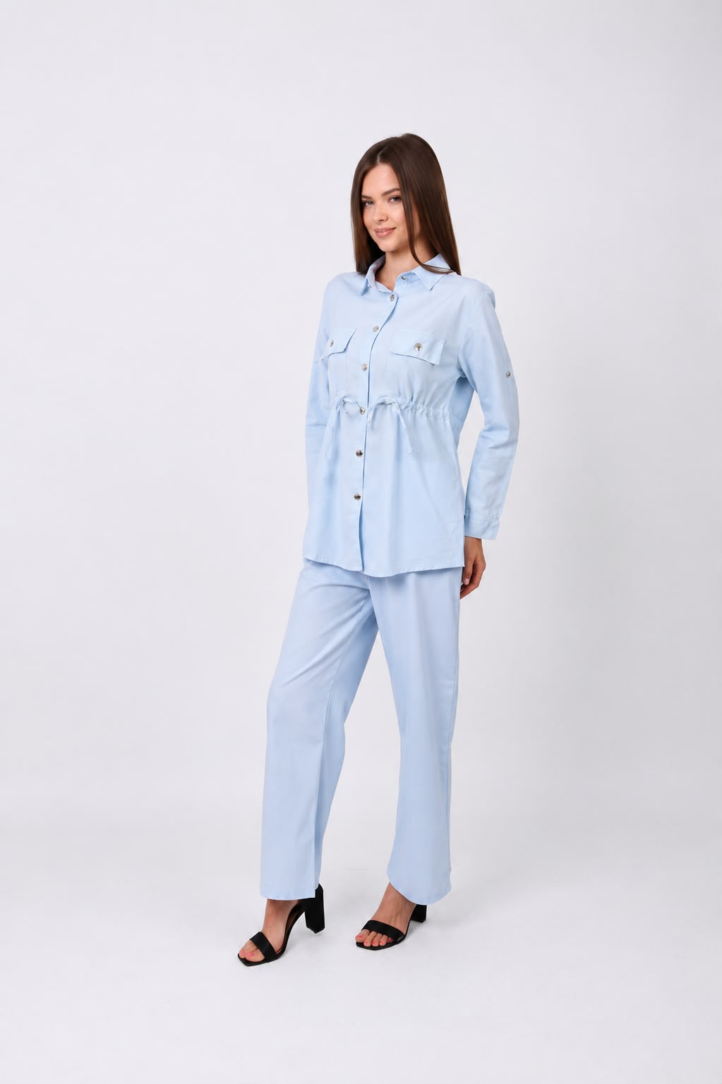 Linen Set Belted Baby Blue