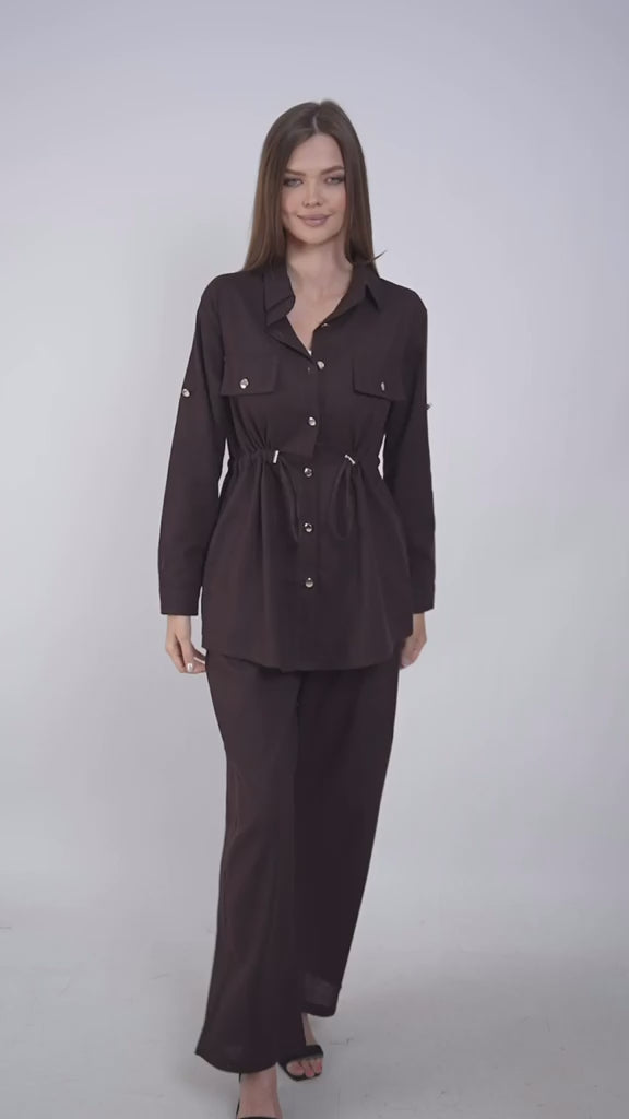 Linen Set Brown Belted