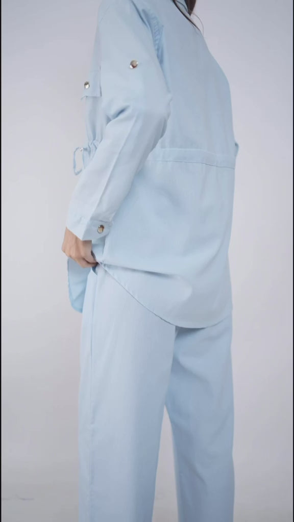 Linen Set Belted Baby Blue